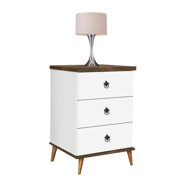 Mesa de Cabeceira Creta Branco Amêndoa Wood