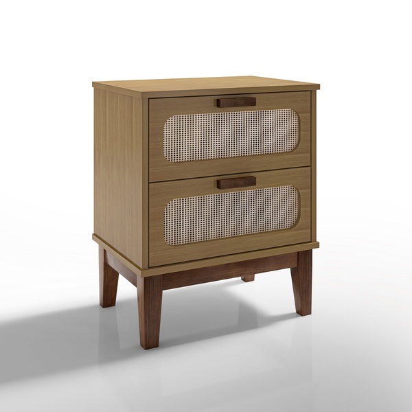 Mesa De Cabeceira Criado 2 Gavetas Pés De Madeira