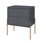 Mesa De Cabeceira De Madeira Com 2 Gavetas - Cinza Laca Com P