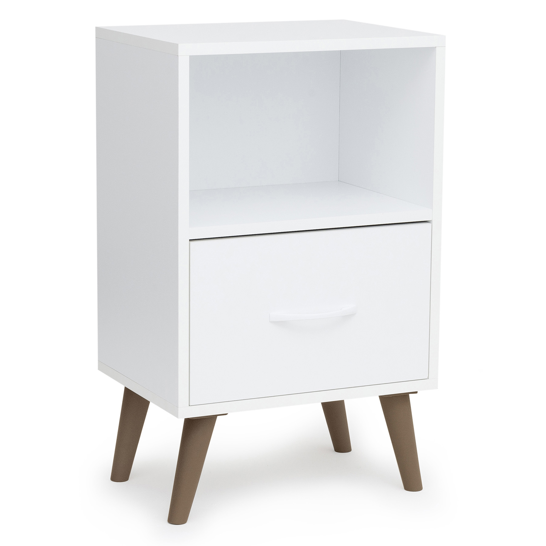 Mesa de Cabeceira 66x40x30cm MDP Branca com Gaveta e Nicho Decor