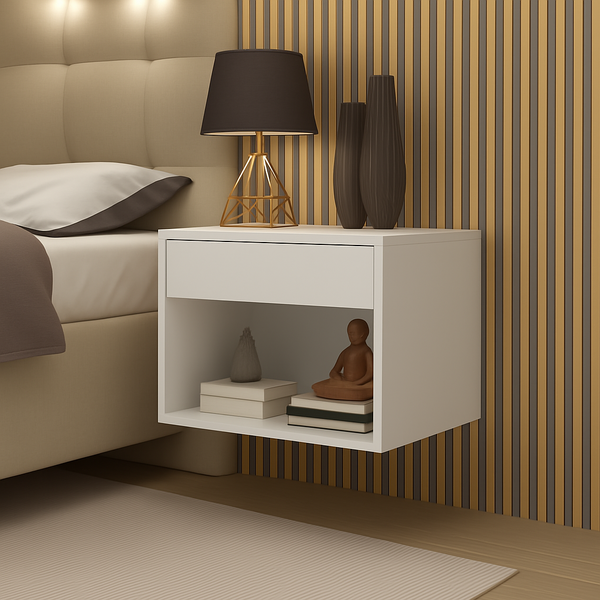 Mesa De Cabeceira Decore Suspensa De Parede Gaveta E Nicho Br