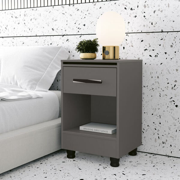 Mesa De Cabeceira Delta Grafite Mdf 39x61,5cm