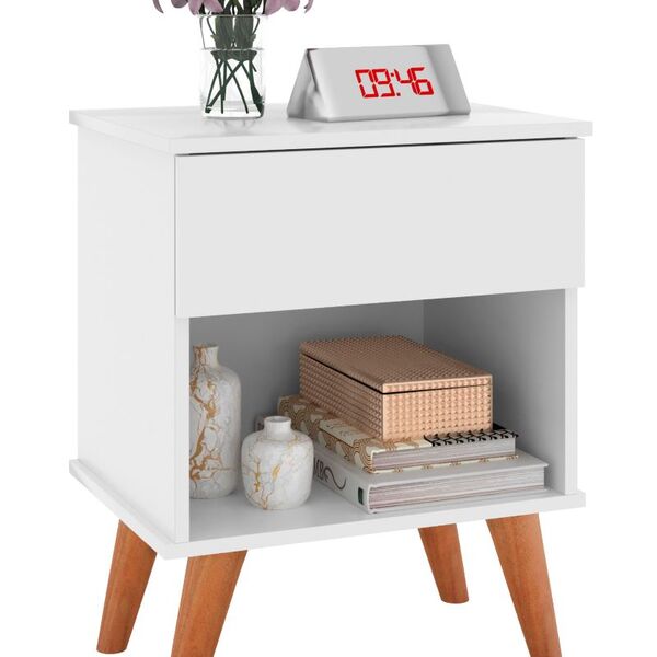 Mesa De Cabeceira Duda 1 Gaveta Pés Palito Branco Jalmac - Lm