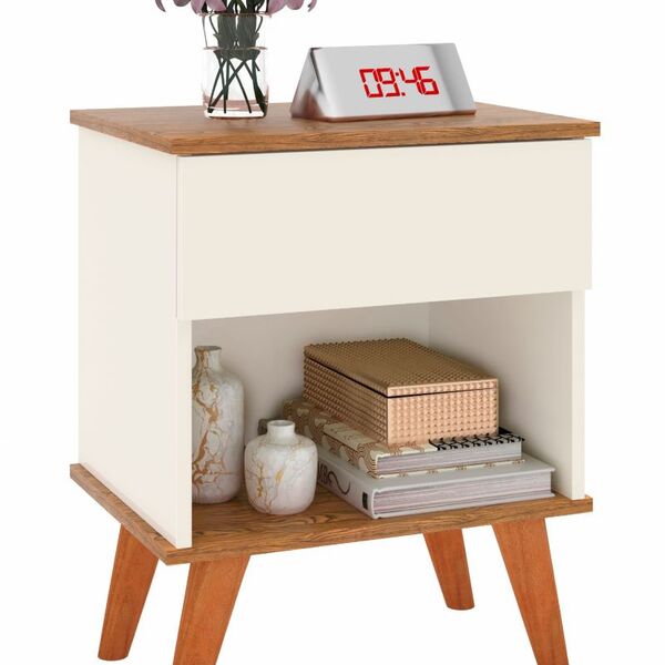 Mesa De Cabeceira Duda  1 Gaveta Pés Palito Off White/freijo