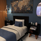 Mesa De Cabeceira Dupla Com Prateleira Completa Móveis Preta