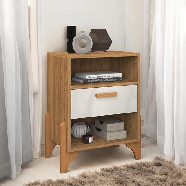 Mesa De Cabeceira Elegante Com Gaveta Vancouver Freijó E Off