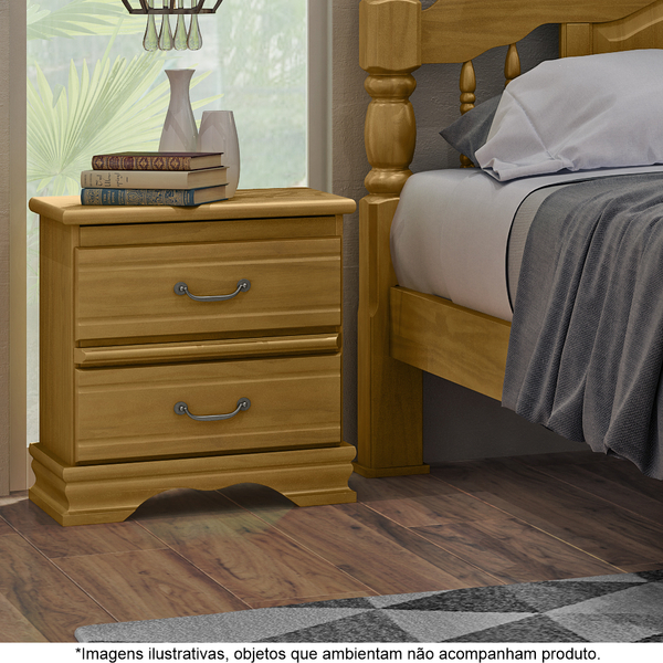 Mesa De Cabeceira Em Madeira Maciça 2 Gavetas Mônaco Imbuia -