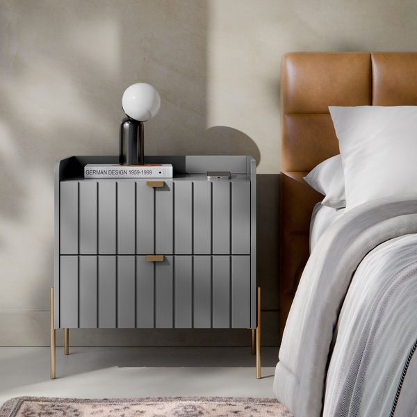 Mesa De Cabeceira Em Madeira Mdf Cinza Moriah 60cm Moderna Ci