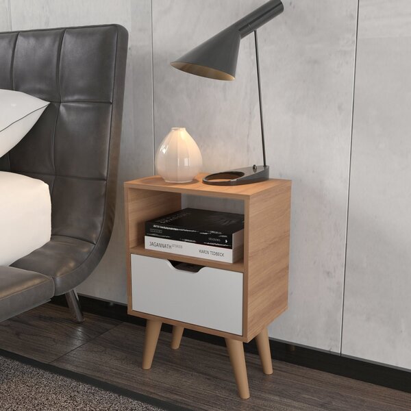 Mesa De Cabeceira Em Mdp 1 Gaveta Cm8036 Amêndoa/branco