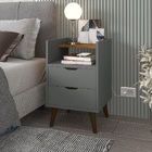 Mesa De Cabeceira Em Pés Em Madeira Duas Gavetas Decor - Via
