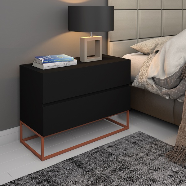 Mesa De Cabeceira Eros 60cm Estilo Industrial Preto 2g Pés Co