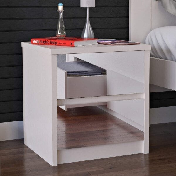 Mesa De Cabeceira Espelhada 2 Gavetas  Branco