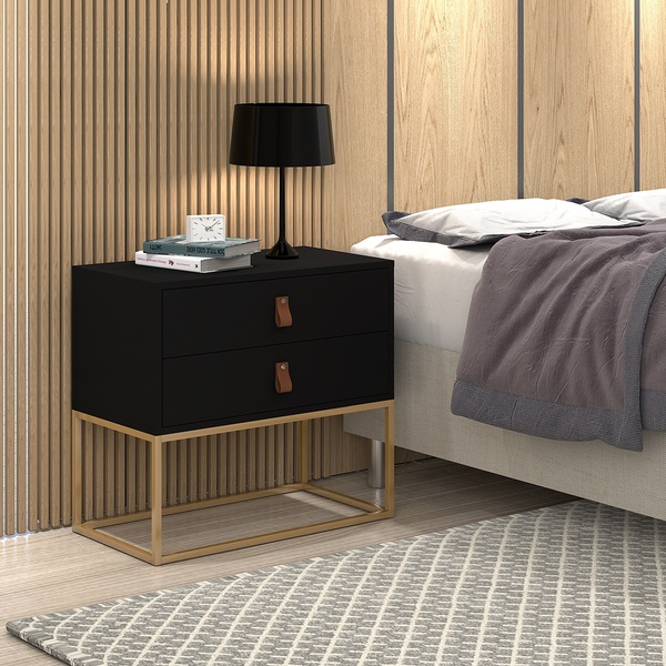 Mesa De Cabeceira Estilo Industrial 2 Gavetas Unic 60cm Preto