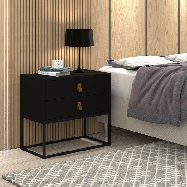 Mesa De Cabeceira Estilo Industrial 2 Gavetas Unic 60cm Preto