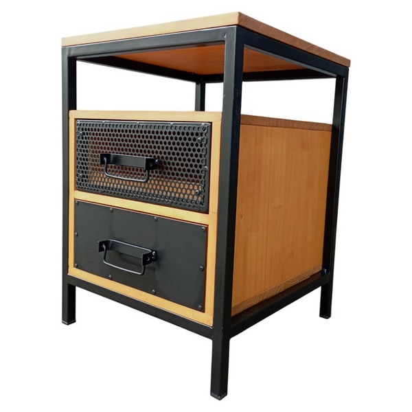 Mesa De Cabeceira Estilo Industrial - Ferro E Madeira - Preto