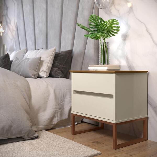 Mesa De Cabeceira Eva 45cm Estilo Industrial 2 Gavetas Offwhi