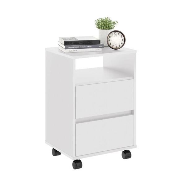 Mesa De Cabeceira Fox Com Rodízio 2 Gavetas Branco