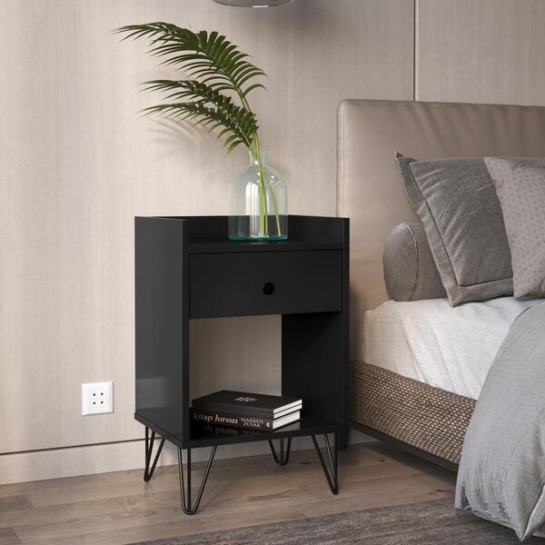 Mesa De Cabeceira Gab Estilo Retrô Pés De Ferro Cor Preto - C