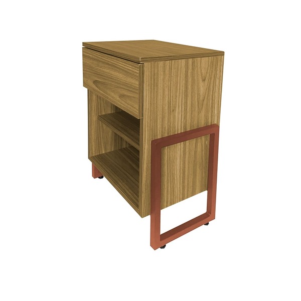 Mesa De Cabeceira Gaya 1 Gaveta Freijó Base Indústrial Cobre