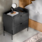 Mesa De Cabeceira Grafite  Preto Com Gaveta Pes E Puxadores E