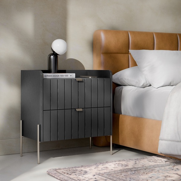 Mesa De Cabeceira Grafite Preto Mdf Moriah 60cm Com Gaveta E