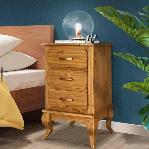 Mesa De Cabeceira Grande 3 Gavetas Madeira Maciça Mel Shop Jm