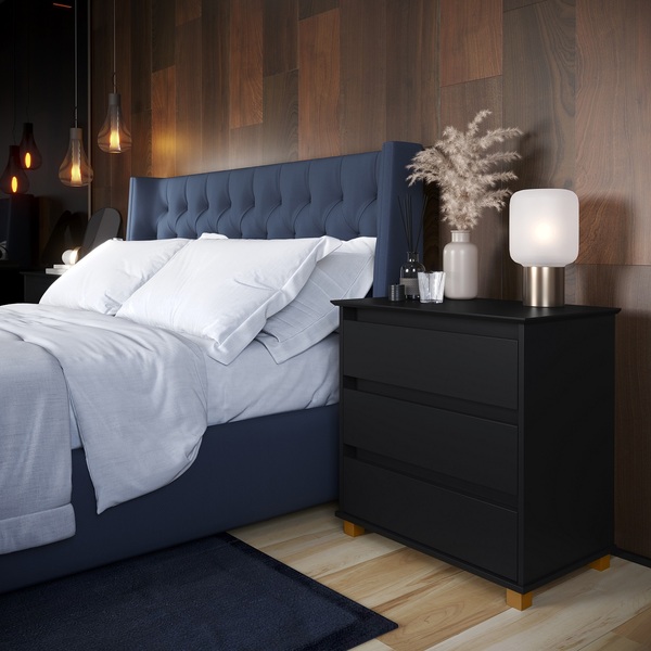 Mesa De Cabeceira Grande Mini Cômoda Ej - Moweis - Preto