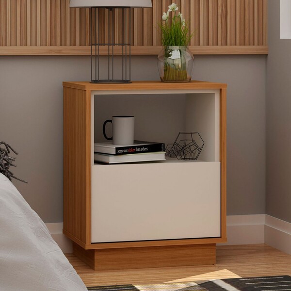 Mesa De Cabeceira Hera 1 Gaveta Camaru/pérola - Pnr Móveis