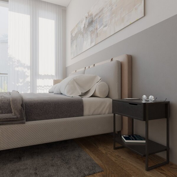 Mesa De Cabeceira Industrial 1 Gaveta  Preto