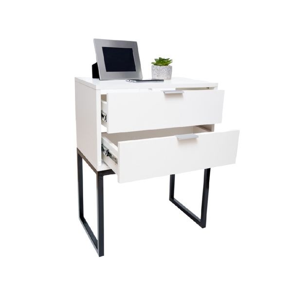 Mesa De Cabeceira Industrial Eco 65cm 2 Gavetas Base Preta