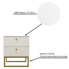 Mesa De Cabeceira Industrial Mdf Com Pés Metalon Dourado Plan