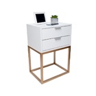 Mesa De Cabeceira Industrial Off White 65cm C/ Base Dourada