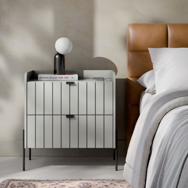 Mesa De Cabeceira Industrial Off White Para Cama Moriah 60cm