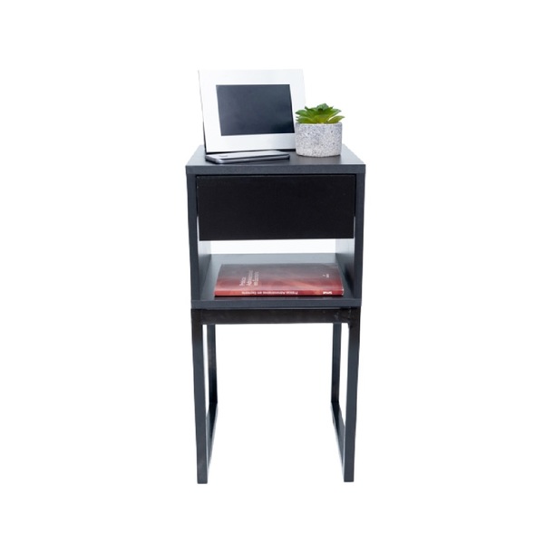 Mesa De Cabeceira Industrial Preto Eco 30x60cm Base Preta
