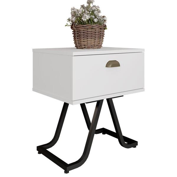 Mesa De Cabeceira Industrial Romênia Com 1 Gaveta Preto Fosco