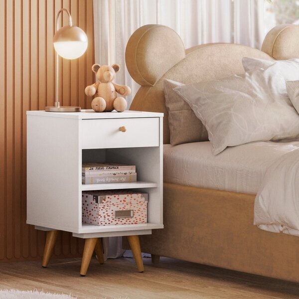 Mesa De Cabeceira Infantil 1 Gaveta 1 Prateleira Retrô Luna B