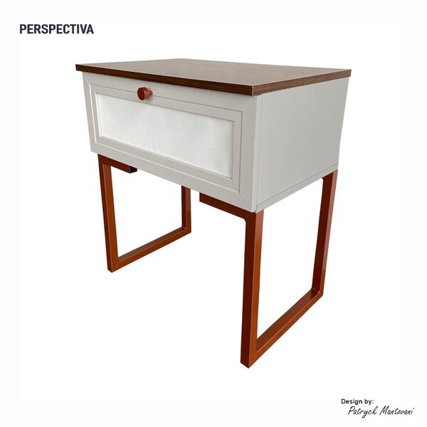 Mesa De Cabeceira Iron 1 Gaveta Imbuia/bege/cobre - Vizzato -