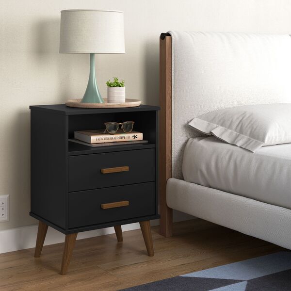 Mesa De Cabeceira Itália Retro Quarto 2 Gavetas  Preto - Lm M