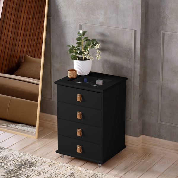 Mesa De Cabeceira Lateral De Cama  4 Gavetas Rossi Preta