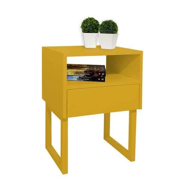 Mesa De Cabeceira Lateral Nicho Com Gaveteiro Square Amarelo