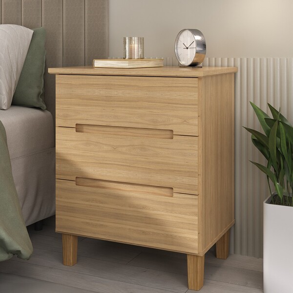 Mesa De Cabeceira Logan 3 Gavetas Olmo - Mambel