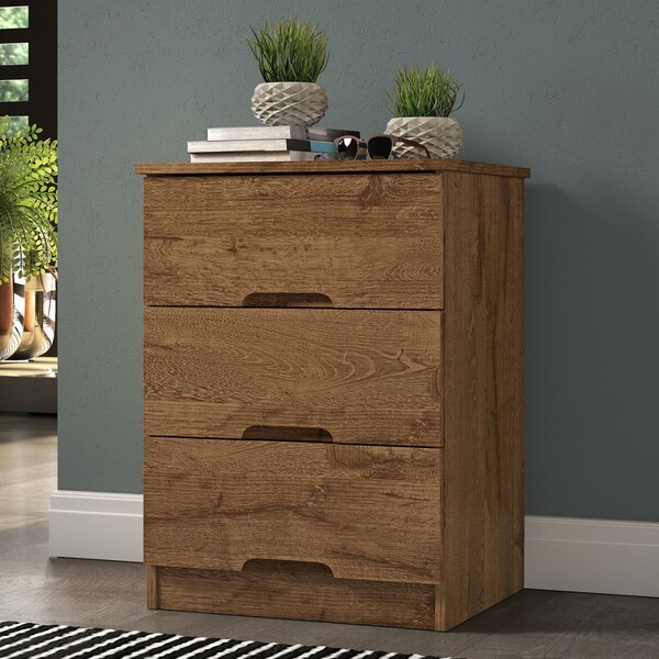 Mesa De Cabeceira Londres 3 Gavetas Braúna - Europa Móveis