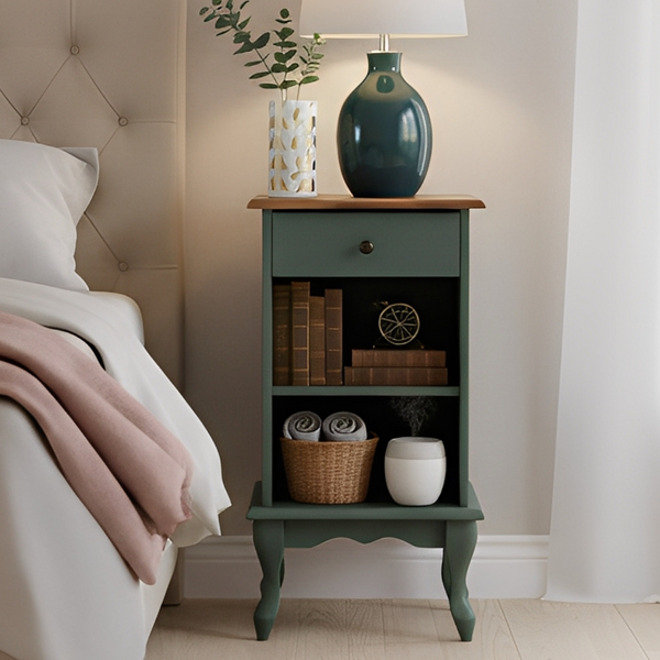 Mesa De Cabeceira Luiz Xv Verde Kalle Com Nicho, Gaveta E Tam