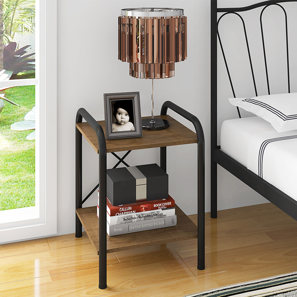 Mesa De Cabeceira Madrid 2 Prateleiras 500 Preto/demolição -