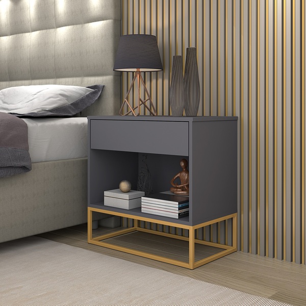 Mesa De Cabeceira Malta 45cm Base Em Ferro Dourado