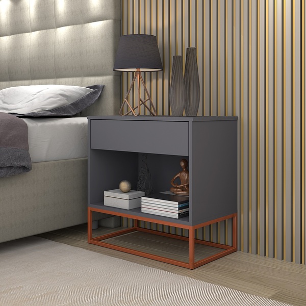 Mesa De Cabeceira Moderna Estilo Industrial Cinza