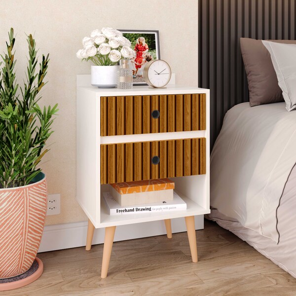 Mesa de Cabeceira Moderna Mesinha Lateral Cama Criado com 2 G