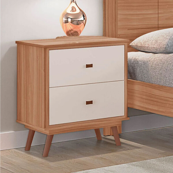 Mesa De Cabeceira Monza 2 Gavetas Em Mdf Com Pés Estilo Retrô