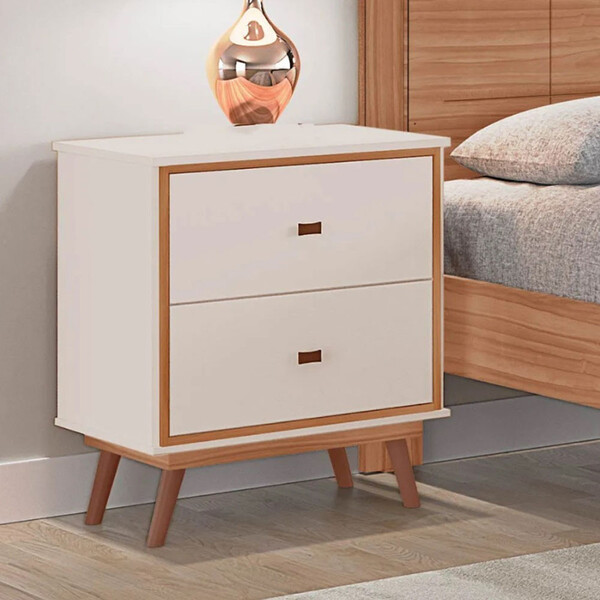 Mesa De Cabeceira Monza 2 Gavetas Em Mdf Com Pés Estilo Retrô