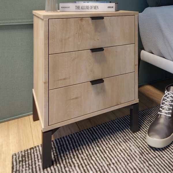 Mesa De Cabeceira Morgan 3 Gavetas Amadeirado - Falkk